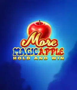 Step into the enchanting world of the More Magic Apple slot game by 3 Oaks Gaming, showcasing a shimmering red apple against a deep blue background. This image captures the game's theme of enchantment and wonder. Ideal for those enchanted by fairy-tale slots, the vibrant visuals and enticing artwork ensure it captures attention. 