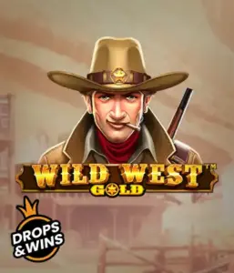  Encounter the rugged sheriff of "Wild West Gold," a thrilling slot game by Pragmatic Play. The visual features a stern-faced sheriff with a golden star badge, framed by a dusty Old West town backdrop. The game's title is prominently displayed in a stylized font, complementing the Wild West adventure theme. 